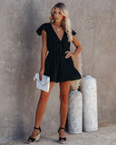 Untangled Satin Ruffle Tie Romper - Black