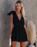 Untangled Satin Ruffle Tie Romper - Black