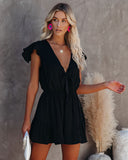 Untangled Satin Ruffle Tie Romper - Black