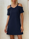 V-Neck Off The Shoulder Short Sleeve Loose Dress