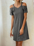 V-Neck Off The Shoulder Short Sleeve Loose Dress