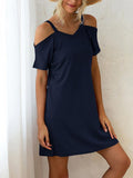 V-Neck Off The Shoulder Short Sleeve Loose Dress