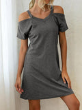 V-Neck Off The Shoulder Short Sleeve Loose Dress