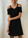 V-Neck Off The Shoulder Short Sleeve Loose Dress