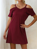 V-Neck Off The Shoulder Short Sleeve Loose Dress