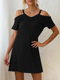 V-Neck Off The Shoulder Short Sleeve Loose Dress