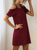 V-Neck Off The Shoulder Short Sleeve Loose Dress