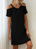 V-Neck Off The Shoulder Short Sleeve Loose Dress