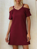 V-Neck Off The Shoulder Short Sleeve Loose Dress