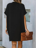 V-neck Short Sleeve Solid Color Loose Dress