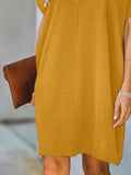 V-neck Short Sleeve Solid Color Loose Dress