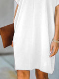 V-neck Short Sleeve Solid Color Loose Dress