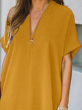 V-neck Short Sleeve Solid Color Loose Dress