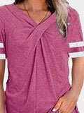 V-neck Twisted Solid Color Short Sleeve T-shirts