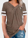 V-neck Twisted Solid Color Short Sleeve T-shirts