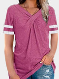 V-neck Twisted Solid Color Short Sleeve T-shirts