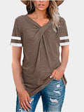 V-neck Twisted Solid Color Short Sleeve T-shirts