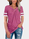 V-neck Twisted Solid Color Short Sleeve T-shirts