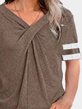 V-neck Twisted Solid Color Short Sleeve T-shirts