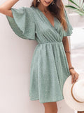 Vacation Polka Dot Print V-Neck Short Sleeve Dress