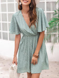 Vacation Polka Dot Print V-Neck Short Sleeve Dress