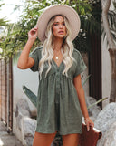 Vincent Cotton Blend Pocketed Button Down Romper - Olive