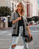 Vino Button Front Knit Houndstooth Cardigan