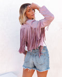 Walford Cropped Fringe Faux Suede Jacket - Lavender