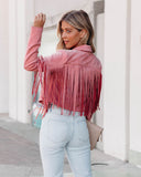 Walford Cropped Fringe Faux Suede Jacket - Mauve