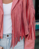 Walford Cropped Fringe Faux Suede Jacket - Mauve