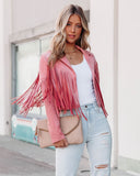 Walford Cropped Fringe Faux Suede Jacket - Mauve