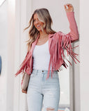 Walford Cropped Fringe Faux Suede Jacket - Mauve