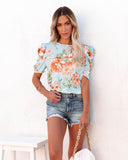 Warmer Days Floral Puff Sleeve Blouse - Blue Multi