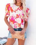 Watch Me Blossom Puff Sleeve Blouse - Pink Multi