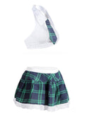 lovefery White Halter Tank Tops & Plaid Skirt Lingerie Set