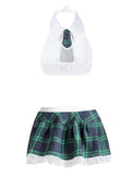 lovefery White Halter Tank Tops & Plaid Skirt Lingerie Set