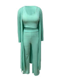 Women Solid Color Knit Crop Top & Wide Leg Pants & Cardigan Sets