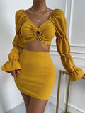 V-Neck Cutout Crop Top & Skirt Two-Piece Set