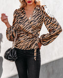 Woodcrest Printed Satin Wrap Blouse