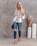 Wrapped Blossoms Button Down Tie Blouse