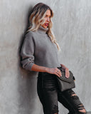 Ysabella Crop Turtleneck Knit Sweater - Pewter