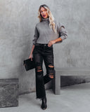 Ysabella Crop Turtleneck Knit Sweater - Pewter