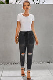 lovefery High-Waisted Tie Straight-Leg Ripped Jeans