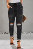 lovefery High-Waisted Tie Straight-Leg Ripped Jeans