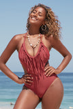 lovefery Tassel Halter Neck Cutout One Piece Swimsuits