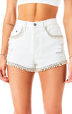 Lovefery TITANIA RHINESTONE PEARL FRINGE DENIM SHORT