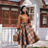 Lovefery Shadows in the Air Dark Academia Plaid Wool Dress Set