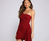 Emily One Shoulder Pleated Asymmetric Mini Dress