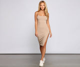 Lovefery Sleek Sleeveless Square Neck Ribbed Knit Midi Dress