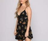 Lovefery Sleeveless V Neck Ruffled Floral Mini Dress